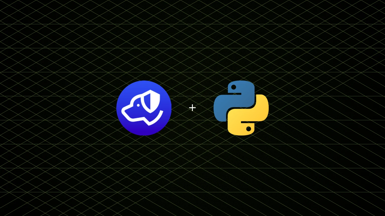 Centered Authdog and Python marks on a grainy moss wash with an isometric grid