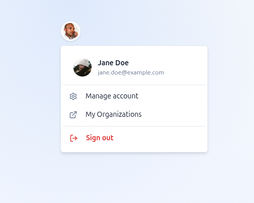 Authdog user dropdown component preview